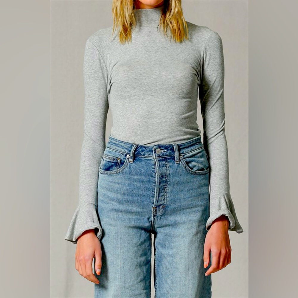 Grey long sleeve mock neck top